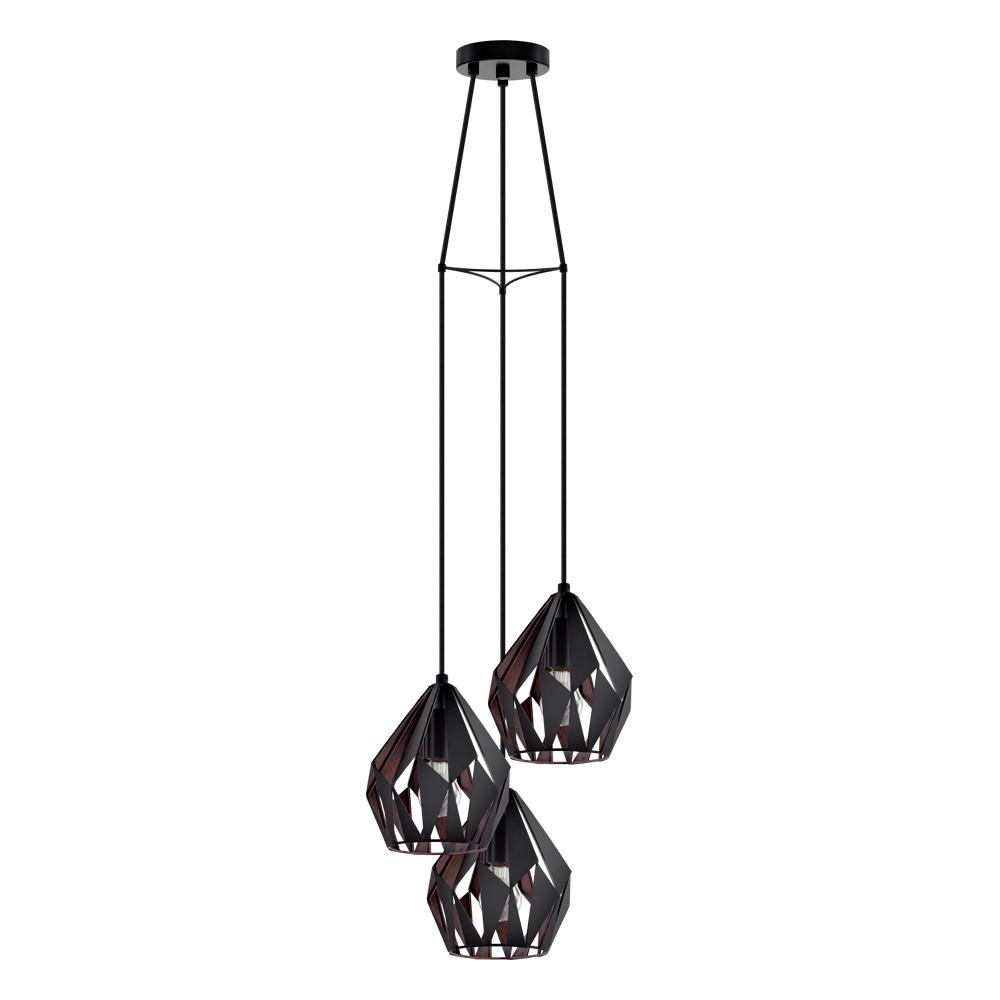 3 LT Cascade Pendant w/ Black Finish & Black & Copper Shades