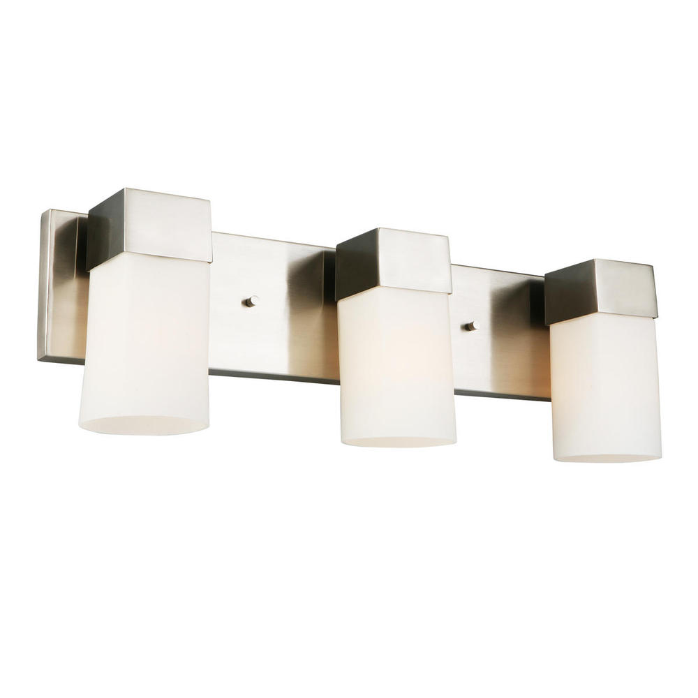 3 LT Bath/Vanity Light w/ Brushed Nickel Finish & Frosted Glass Shades