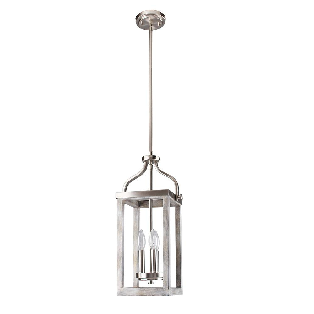 3 LT Open Frame Pendant w/ Brushed Nickel & Painted Grey Driftwood Effect Finish