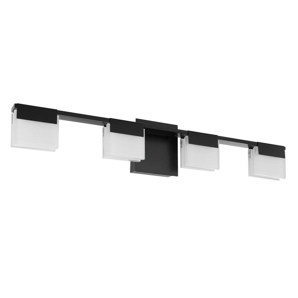 4 LT Integrated LED Bath/Vanity Light w/ Black Finish & Frosted Glass Shade