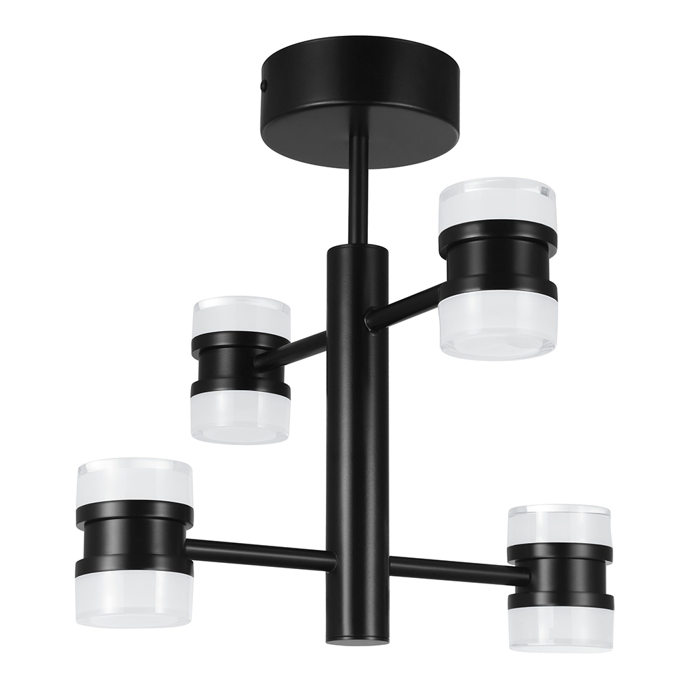4 LT LED Ceiling Light w/ Matte Black Finish & Clear & Satin Acrylic Shades