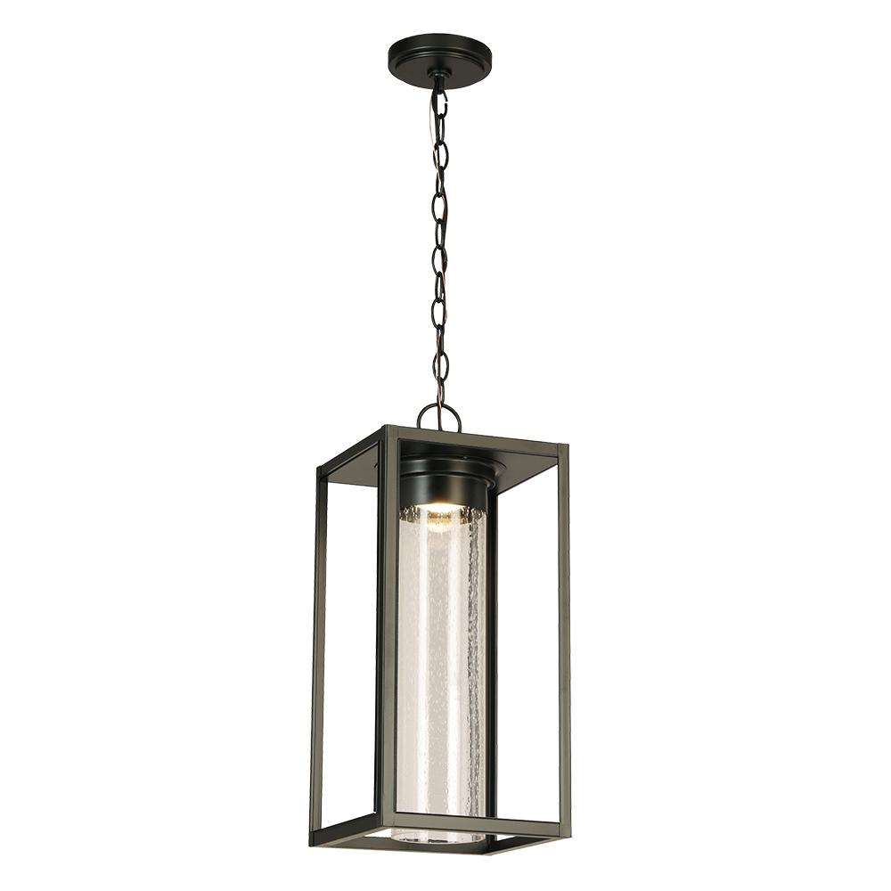 1 LT Integrated LED Outdoor Pendant w/ Black Finish & Clear Seeded Glass Shade