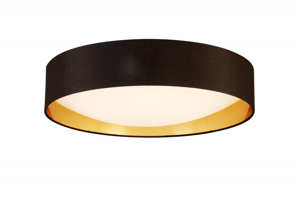 Integrated LED 20" Ceiling Light w/ Black & Gold Fabric Shade w/ White Acrylic Diffuser