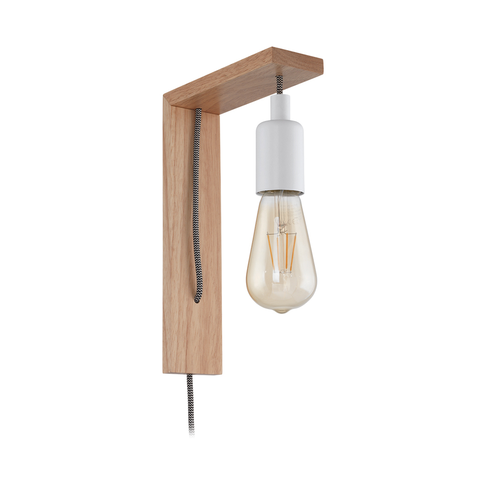1 LT Wall Light w/ Natural Wood Finish & White Accents