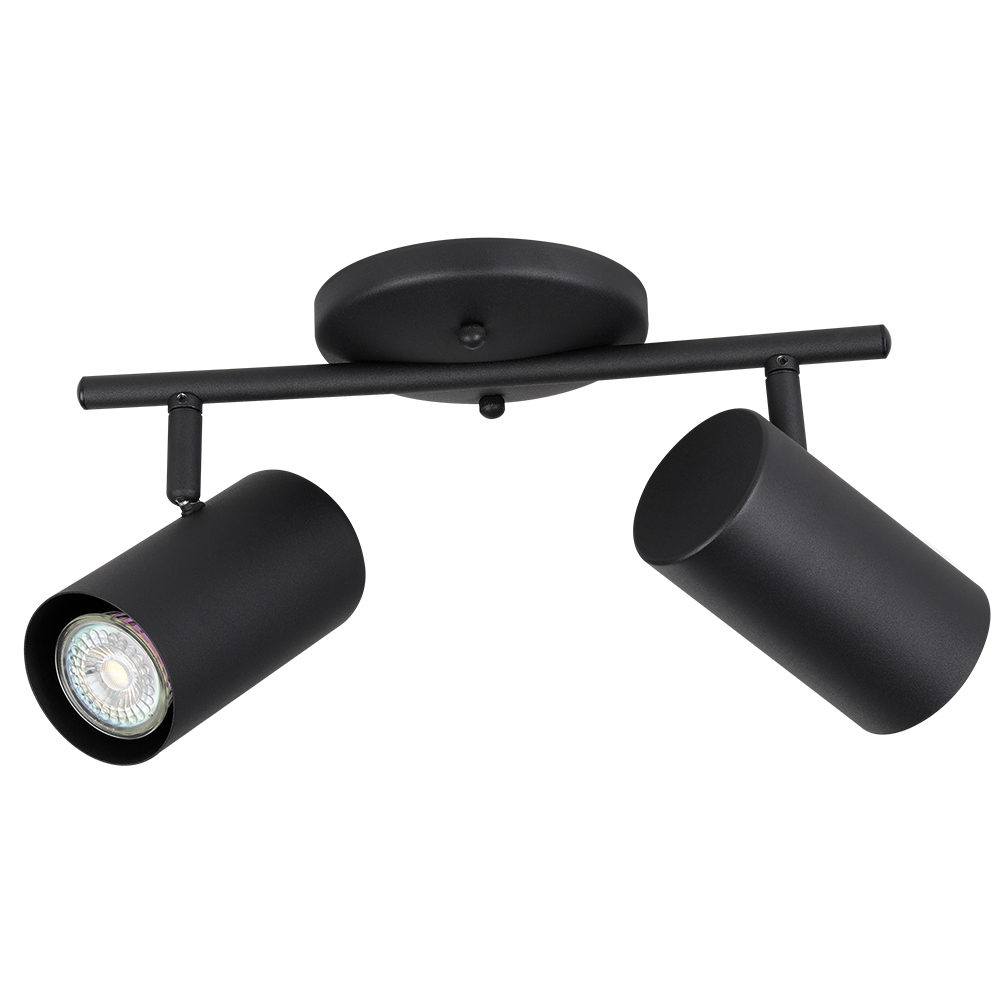 2 LT Fixed Track Light w/ Black Finish & Black Adjustable Cylinder Shades