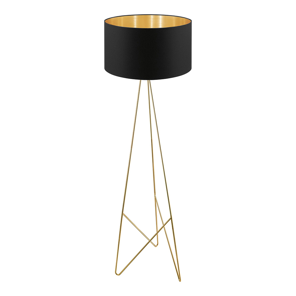 1 LT Floor Lamp w/ a Gold Finish Base & Black Exterior & Gold Interior Shade