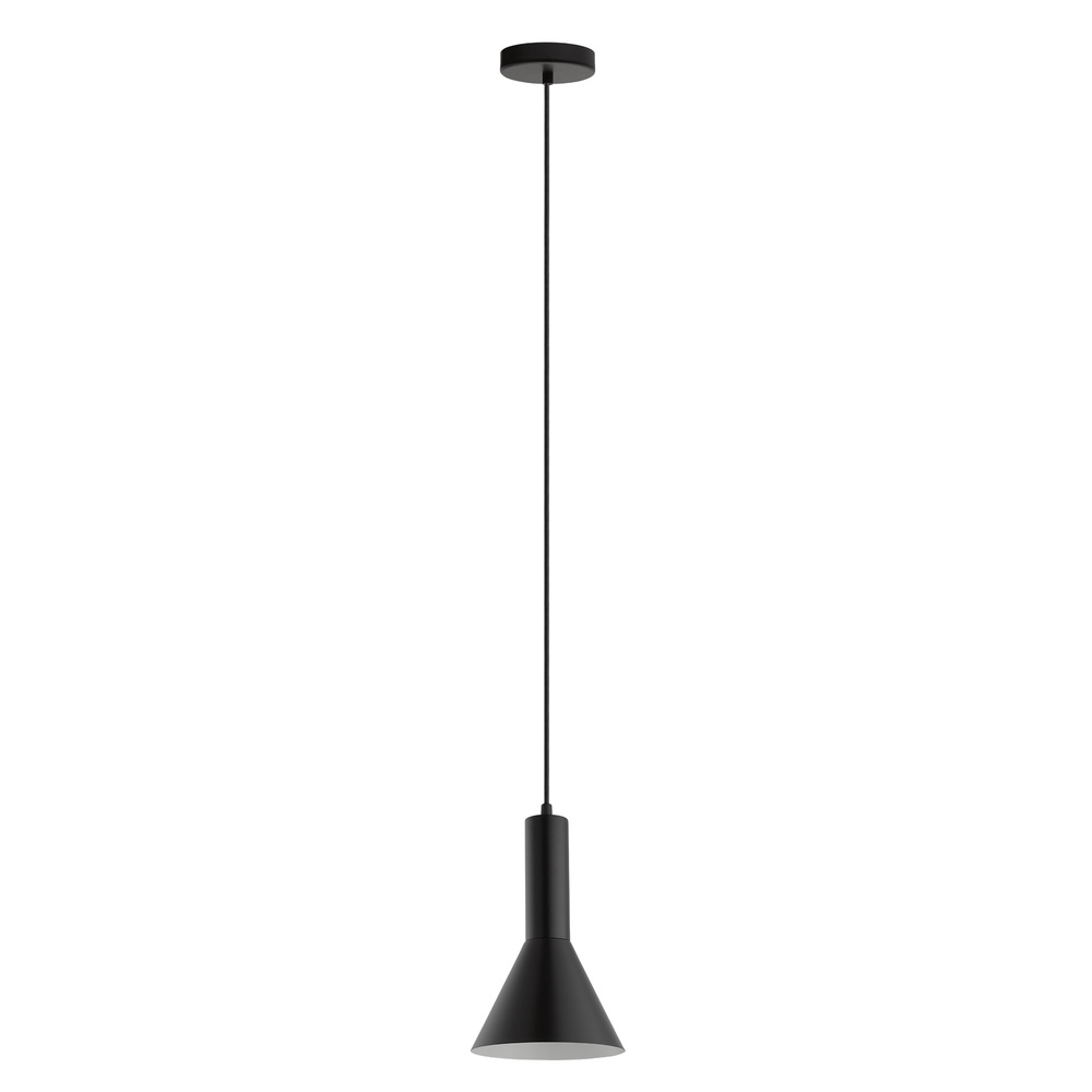 1 LT Pendant w/ Matte Black Finish & Black w/ White Interior Metal Shade