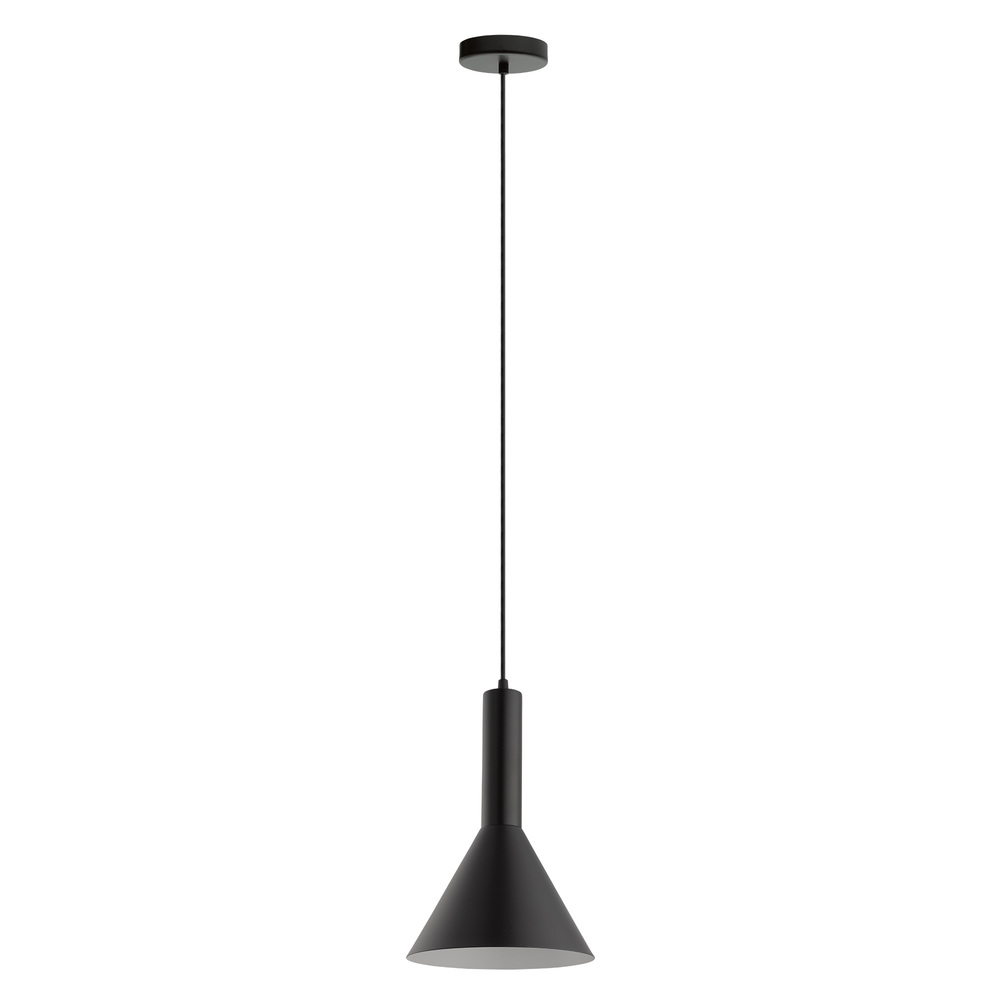 1 LT Pendant w/ Matte Black Finish & Black w/ White Interior Metal Shade