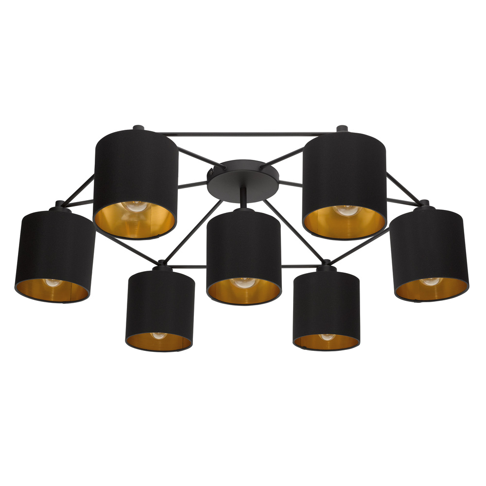 7 LT Ceiling Light w/ a Black Finish & Black w/ Gold Interior Shades