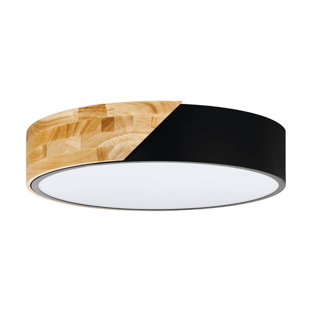 2 LT Ceiling Light w/ Black Fabric & Wood Finish & White Plastic Diffuser