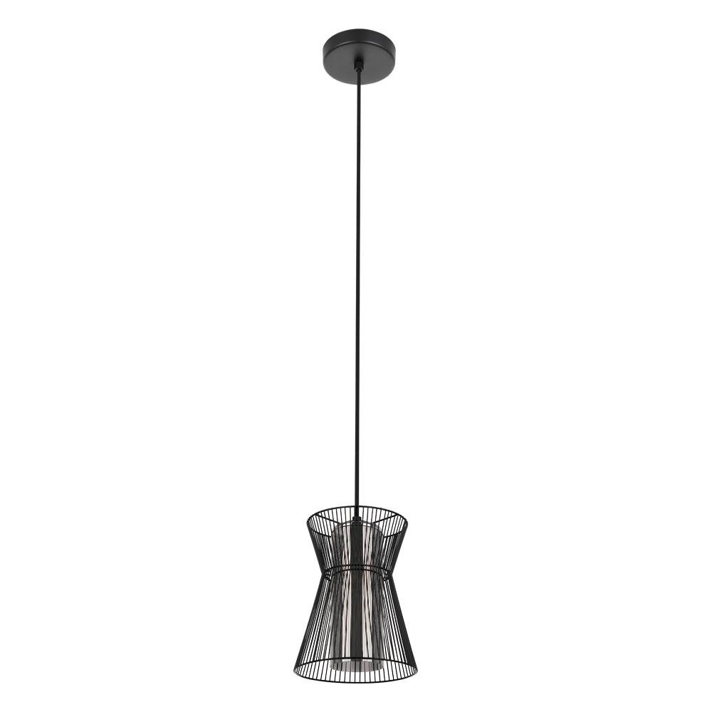 1 LT Pendant w/ Black Metal Frame & Transparent Smoked Glass Shade