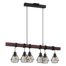 Eglo 204245A - 6 LT Linear Pendant w/ Black & Brown Finish & Black Geometric Shades