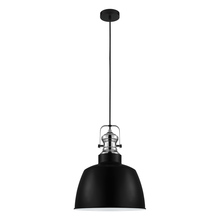Eglo 204367A - 1 LT Pendant w/ Matte Black Finish & Matte Black Metal Shade w/ Chrome Accent