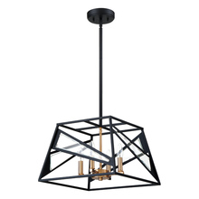 Eglo 204594A - 4 LT Geometric Open Frame Pendant w/ Black Finish w/ Gold & Clear Glass Accents