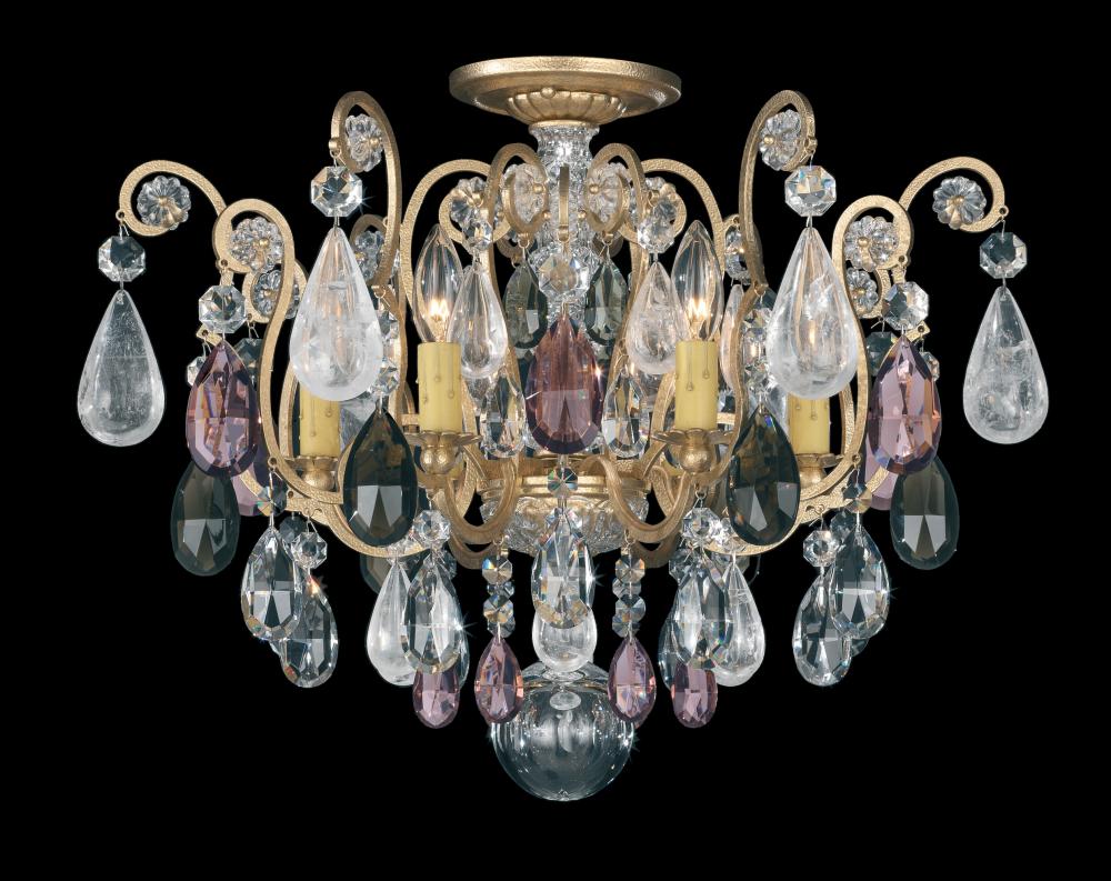 Renaissance Rock Crystal 6 Light 120V Semi-Flush Mount in Heirloom Gold with Clear Crystal and Roc